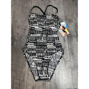 Vintage Kathy Ireland Swimsuit One Piece Womens Black White Built in Bra 90s NEW
